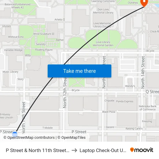 P Street & North 11th Street, SW to Laptop Check-Out Union map