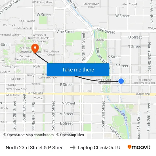 North 23rd Street & P Street, NE to Laptop Check-Out Union map