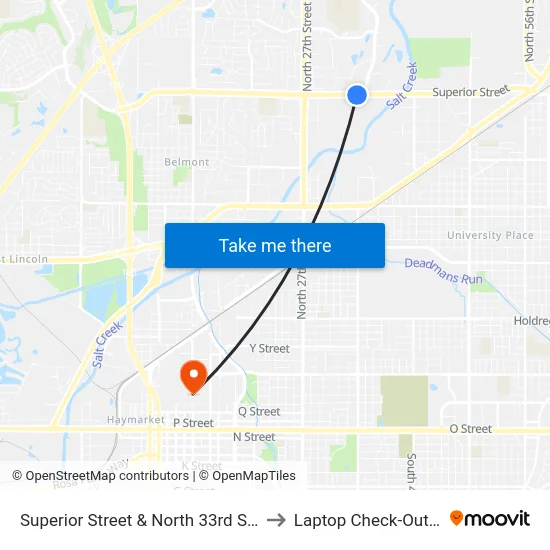 Superior Street & North 33rd Street, SW to Laptop Check-Out Union map
