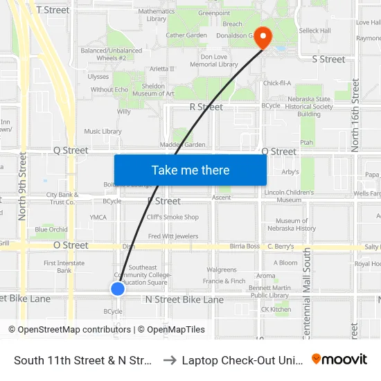 South 11th Street & N Street to Laptop Check-Out Union map
