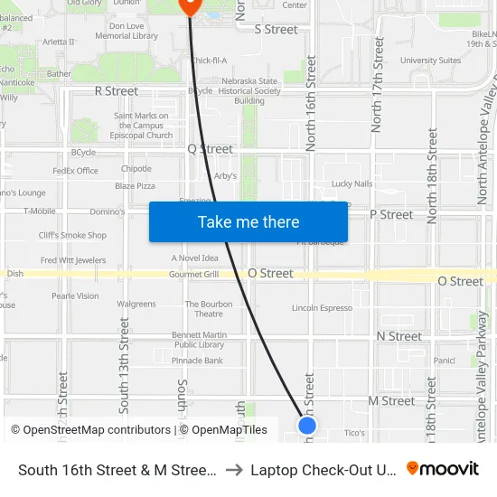 South 16th Street & M Street, SW to Laptop Check-Out Union map