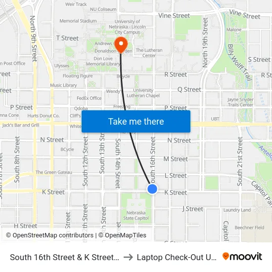 South 16th Street & K Street, NW to Laptop Check-Out Union map