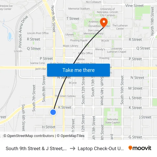South 9th Street & J Street, NW to Laptop Check-Out Union map