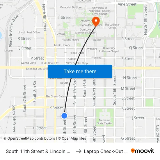 South 11th Street & Lincoln Mall, NW to Laptop Check-Out Union map