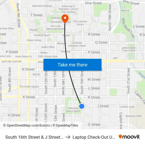 South 16th Street & J Street, SW to Laptop Check-Out Union map