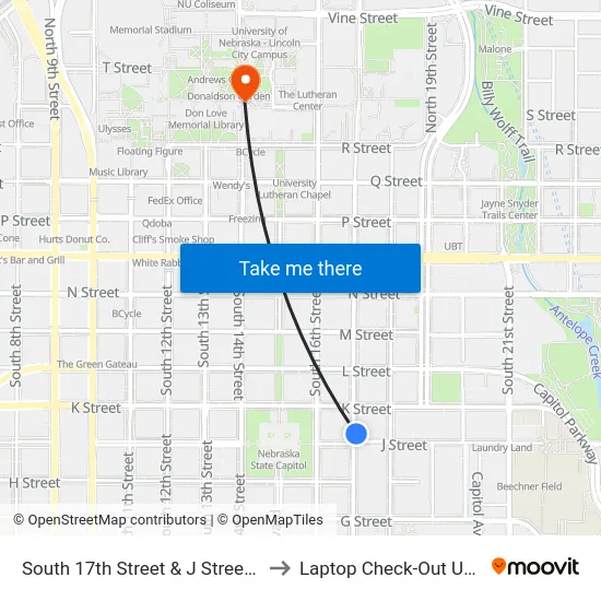 South 17th Street & J Street, NE to Laptop Check-Out Union map