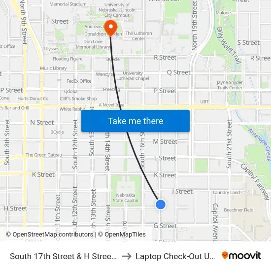 South 17th Street & H Street, NE to Laptop Check-Out Union map