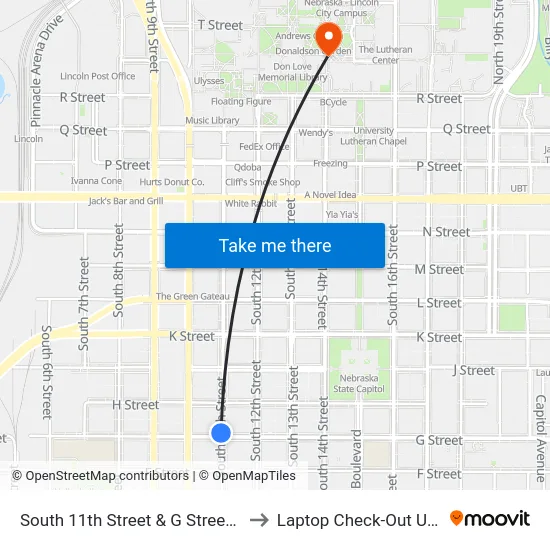 South 11th Street & G Street, NW to Laptop Check-Out Union map