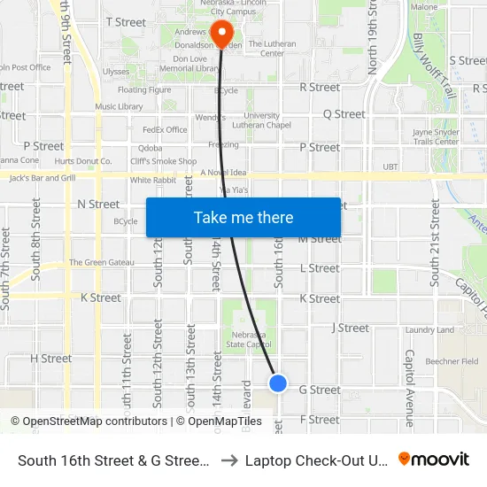 South 16th Street & G Street, NW to Laptop Check-Out Union map