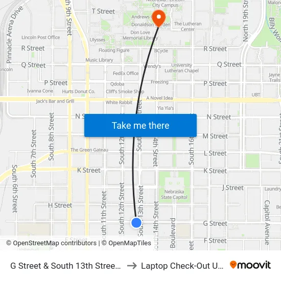 G Street & South 13th Street, SW to Laptop Check-Out Union map
