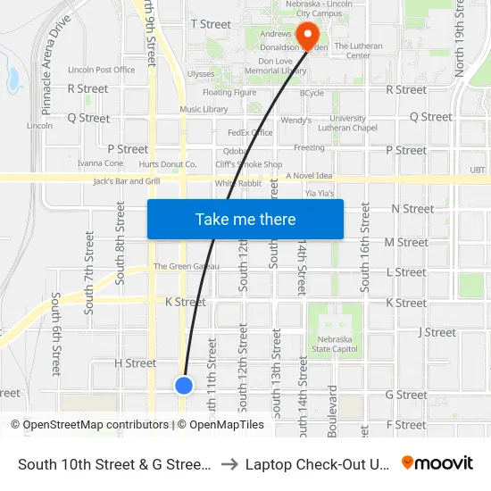 South 10th Street & G Street, NE to Laptop Check-Out Union map