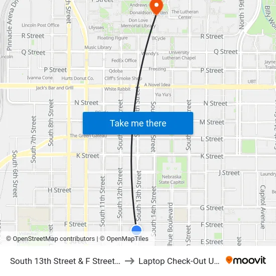 South 13th Street & F Street, NW to Laptop Check-Out Union map