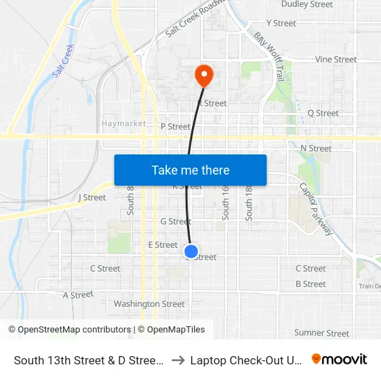 South 13th Street & D Street, NE to Laptop Check-Out Union map