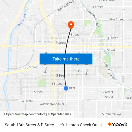 South 13th Street & D Street, SW to Laptop Check-Out Union map