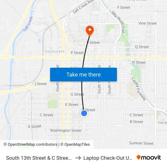South 13th Street & C Street, NE to Laptop Check-Out Union map