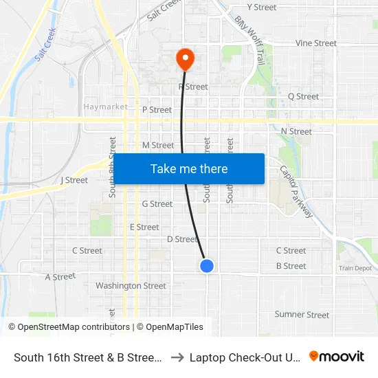 South 16th Street & B Street, SW to Laptop Check-Out Union map