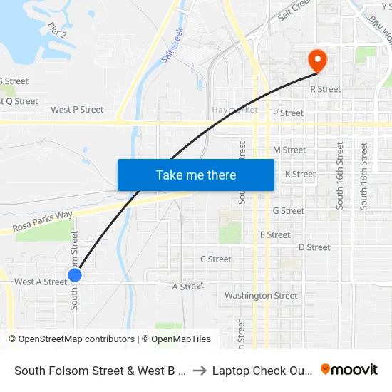 South Folsom Street & West B Street, SW to Laptop Check-Out Union map