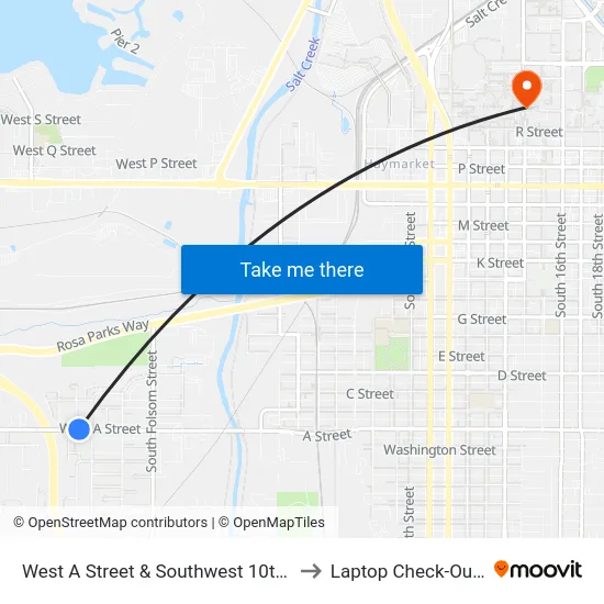 West A Street & Southwest 10th Street, NE to Laptop Check-Out Union map