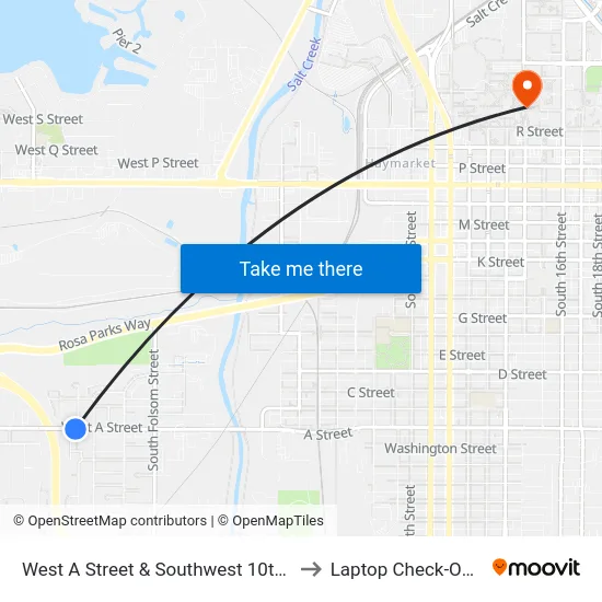 West A Street & Southwest 10th Street, SW to Laptop Check-Out Union map