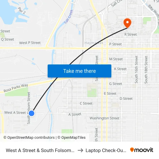 West A Street & South Folsom Street, Se to Laptop Check-Out Union map