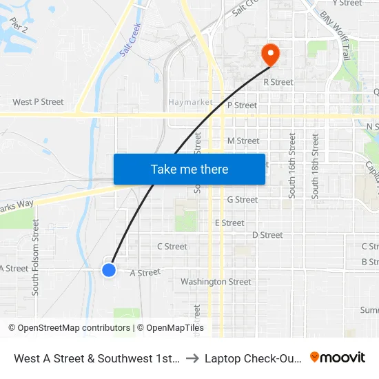 West A Street & Southwest 1st Street, Se to Laptop Check-Out Union map