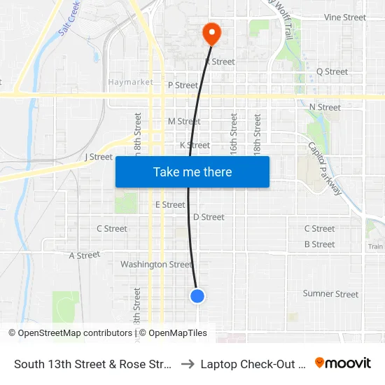 South 13th Street & Rose Street, NW to Laptop Check-Out Union map