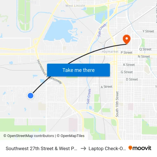 Southwest 27th Street & West Peach Street, NE to Laptop Check-Out Union map