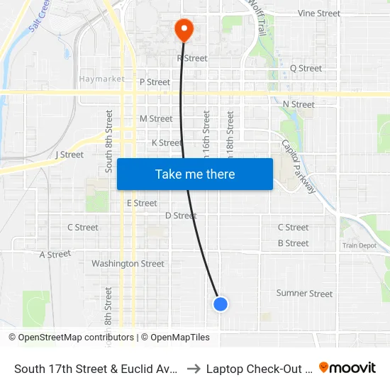 South 17th Street & Euclid Avenue, NE to Laptop Check-Out Union map