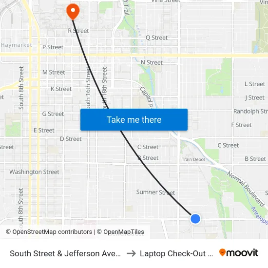 South Street & Jefferson Avenue, NE to Laptop Check-Out Union map