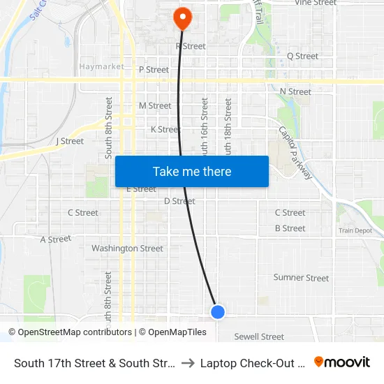South 17th Street & South Street, NE to Laptop Check-Out Union map