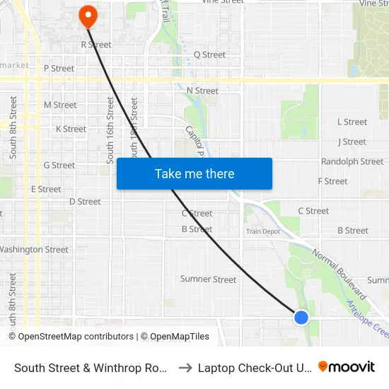 South Street & Winthrop Road, NE to Laptop Check-Out Union map