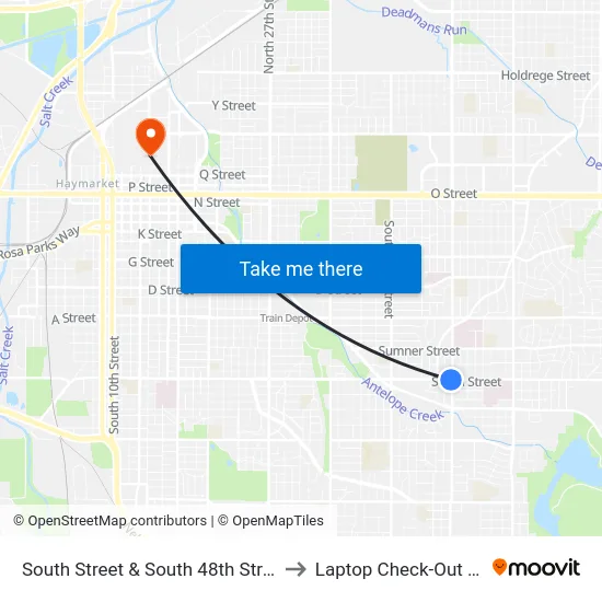 South Street & South 48th Street, SW to Laptop Check-Out Union map