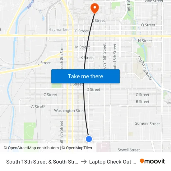 South 13th Street & South Street, NE to Laptop Check-Out Union map