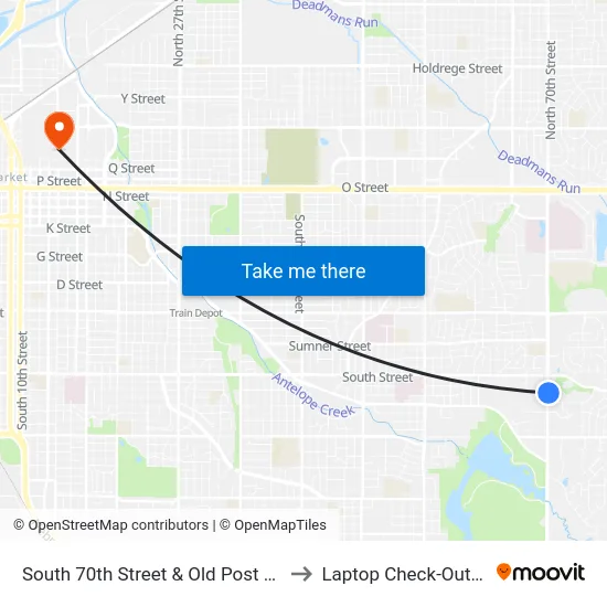 South 70th Street & Old Post Road, NE to Laptop Check-Out Union map