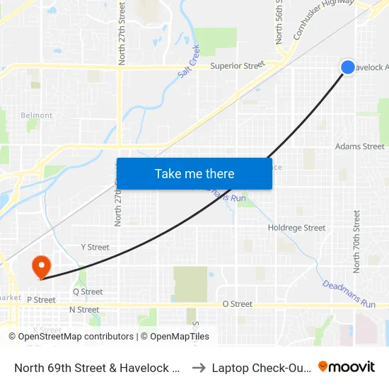 North 69th Street & Havelock Avenue, NW to Laptop Check-Out Union map
