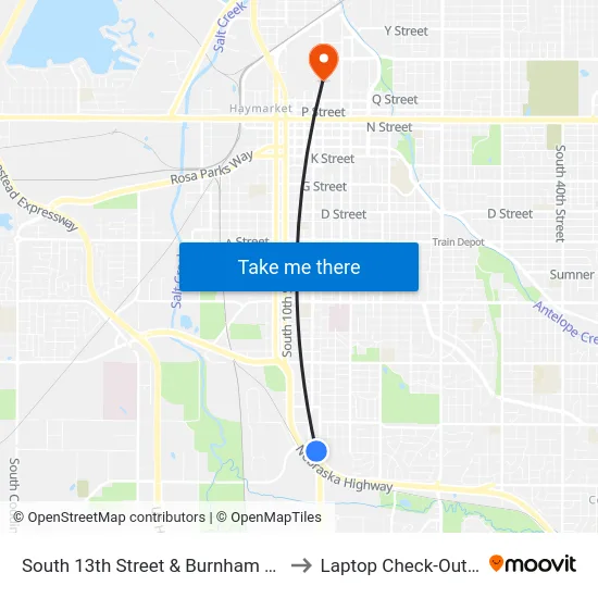 South 13th Street & Burnham Street, NE to Laptop Check-Out Union map