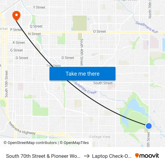South 70th Street & Pioneer Woods Drive, SW to Laptop Check-Out Union map