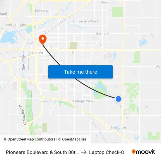 Pioneers Boulevard & South 80th Street, NW to Laptop Check-Out Union map