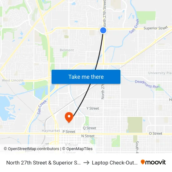 North 27th Street & Superior Street, SW to Laptop Check-Out Union map