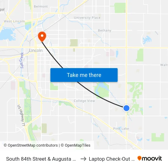South 84th Street & Augusta Drive, NE to Laptop Check-Out Union map