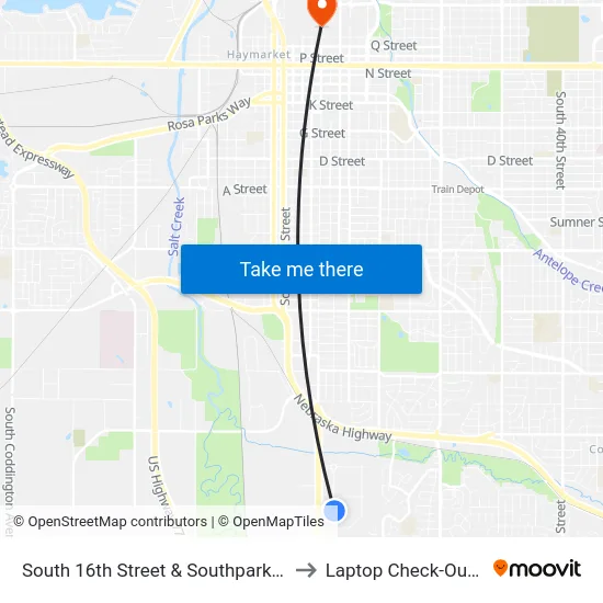 South 16th Street & Southpark Circle, NE to Laptop Check-Out Union map