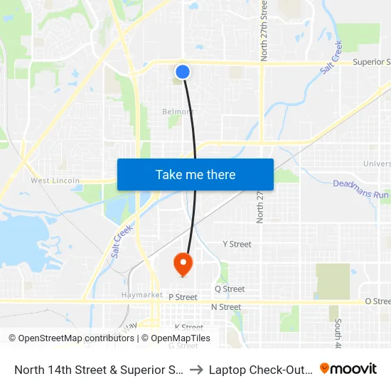 North 14th Street & Superior Street, SW to Laptop Check-Out Union map