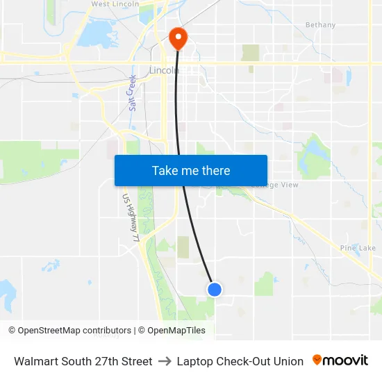 Walmart South 27th Street to Laptop Check-Out Union map