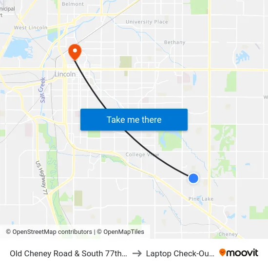 Old Cheney Road & South 77th Street, NW to Laptop Check-Out Union map