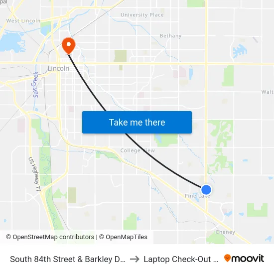 South 84th Street & Barkley Drive, NE to Laptop Check-Out Union map
