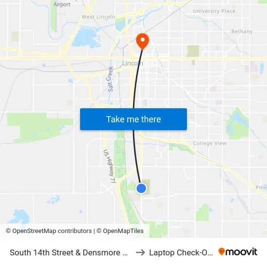 South 14th Street & Densmore Park Road, SW to Laptop Check-Out Union map