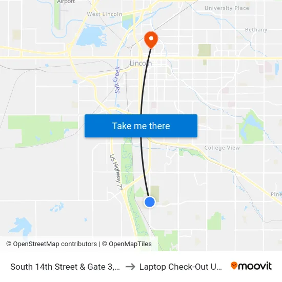 South 14th Street & Gate 3, SW to Laptop Check-Out Union map