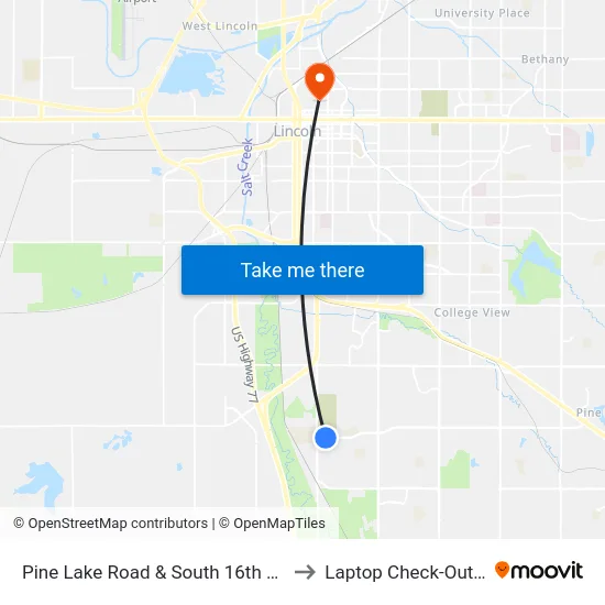 Pine Lake Road & South 16th Street, SW to Laptop Check-Out Union map