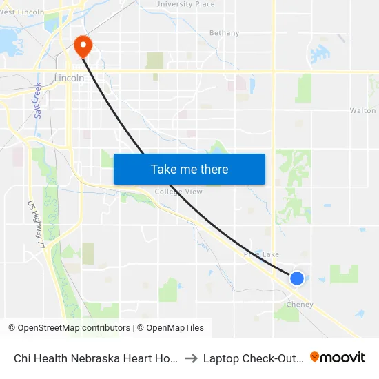 Chi Health Nebraska Heart Hospital, NE to Laptop Check-Out Union map