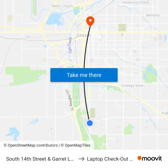 South 14th Street & Garret Lane, NE to Laptop Check-Out Union map